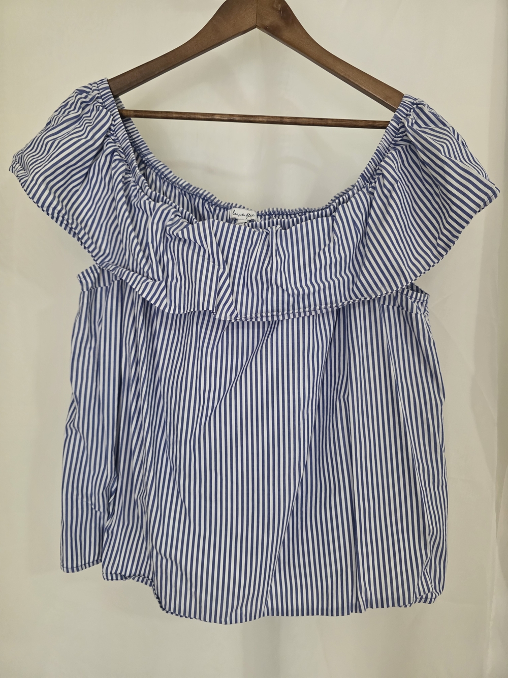 Blue and White Striped Off-Shoulder Ruffle Top